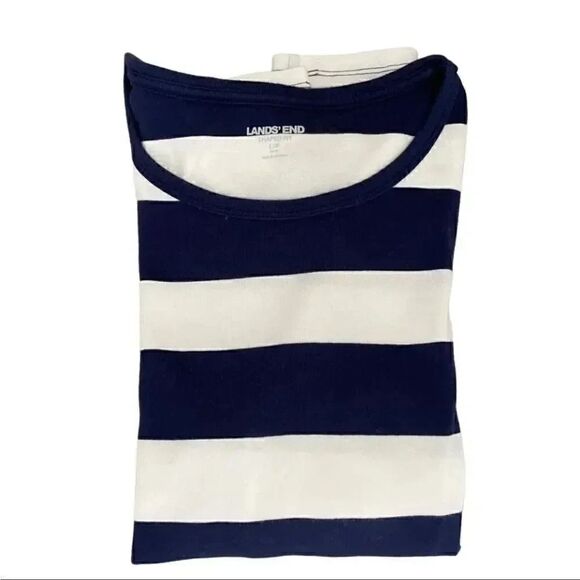 Lands’ End Stripped Blue White Crewneck Cottton Womens Long Sleeves Top SZ LP - Picture 5 of 13